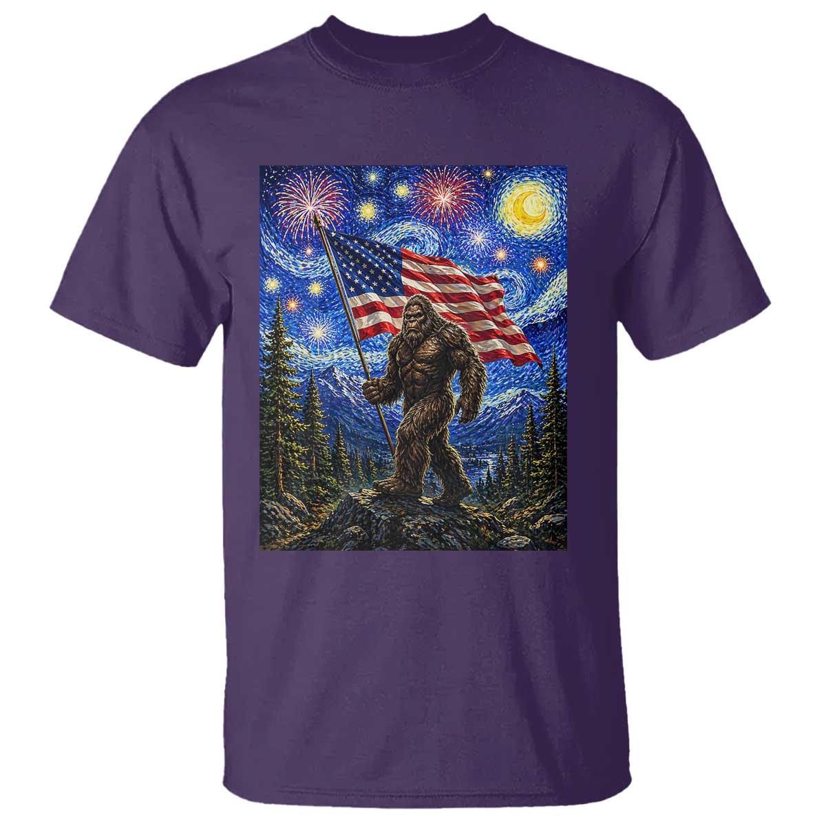 Bigfoot Patriotic 250 Years of Freedom T Shirt American USA Flag Stary Night