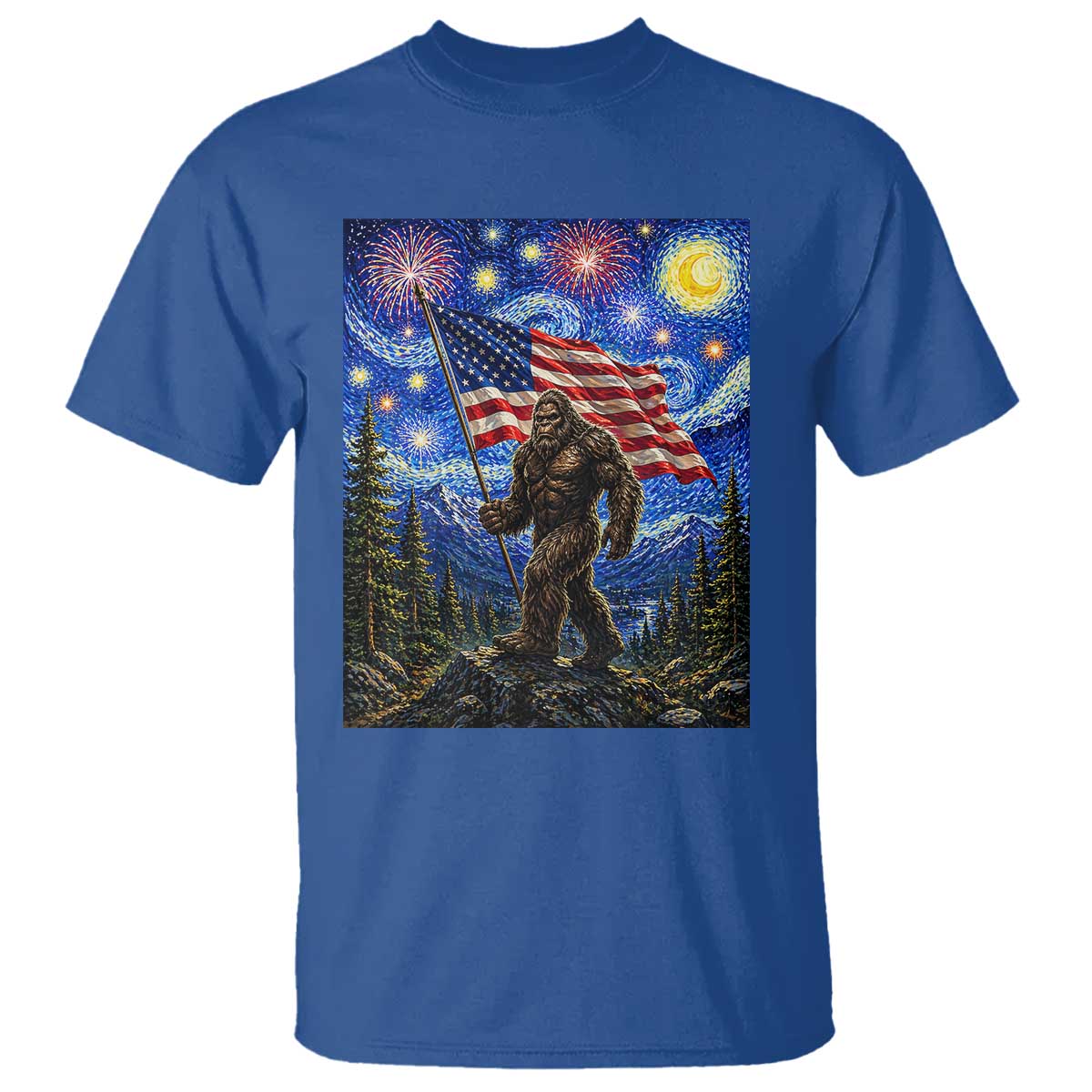 Bigfoot Patriotic 250 Years of Freedom T Shirt American USA Flag Stary Night