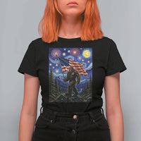 Bigfoot Patriotic 250 Years of Freedom T Shirt For Women American USA Flag Stary Night
