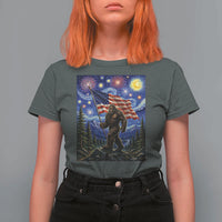 Bigfoot Patriotic 250 Years of Freedom T Shirt For Women American USA Flag Stary Night