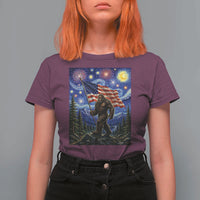 Bigfoot Patriotic 250 Years of Freedom T Shirt For Women American USA Flag Stary Night