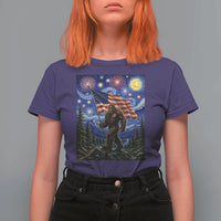 Bigfoot Patriotic 250 Years of Freedom T Shirt For Women American USA Flag Stary Night