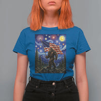 Bigfoot Patriotic 250 Years of Freedom T Shirt For Women American USA Flag Stary Night