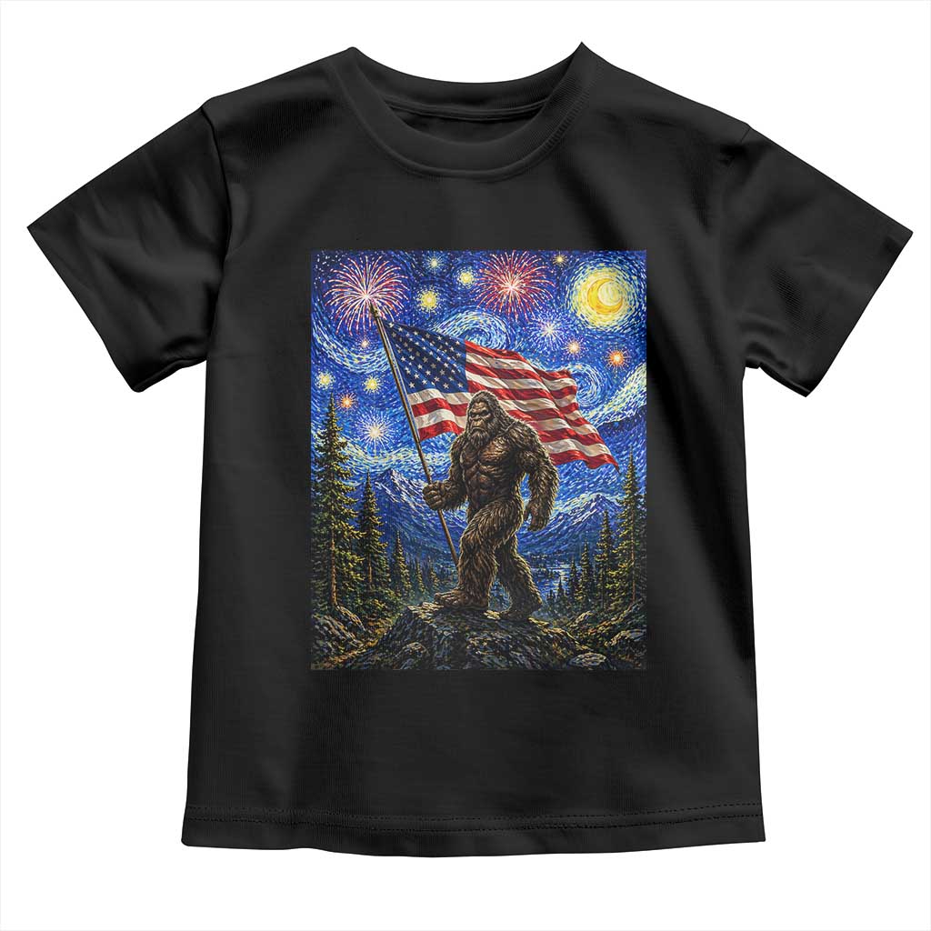 Bigfoot Patriotic 250 Years of Freedom Toddler T Shirt American USA Flag Stary Night