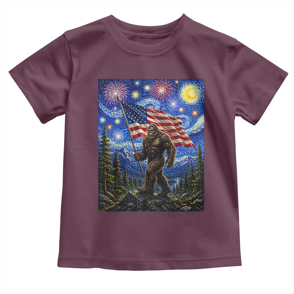 Bigfoot Patriotic 250 Years of Freedom Toddler T Shirt American USA Flag Stary Night