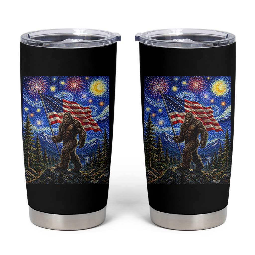 Bigfoot Patriotic 250 Years of Freedom Tumbler Cup American USA Flag Stary Night