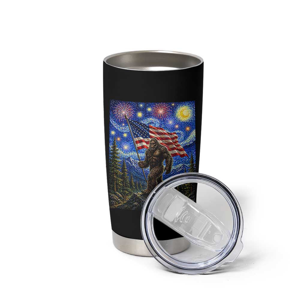 Bigfoot Patriotic 250 Years of Freedom Tumbler Cup American USA Flag Stary Night