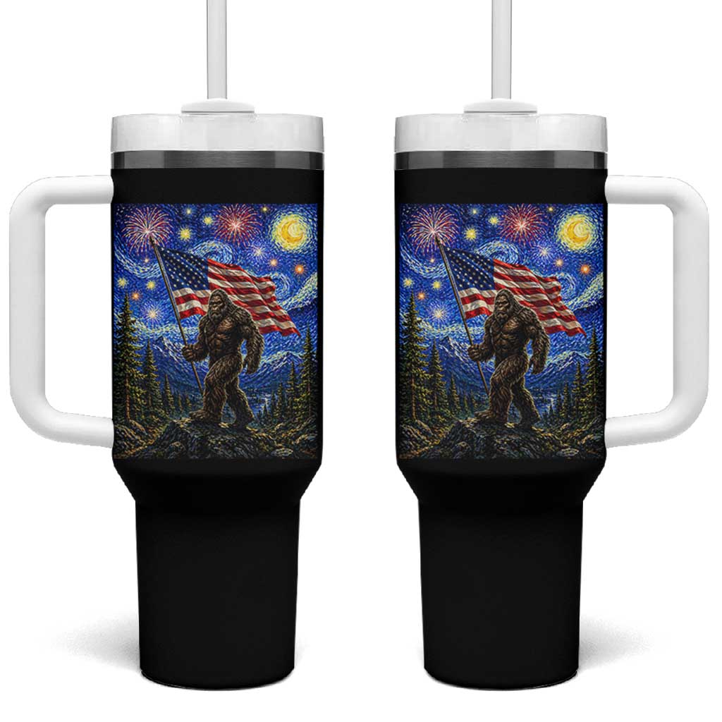 Bigfoot Patriotic 250 Years of Freedom Tumbler With Handle American USA Flag Stary Night