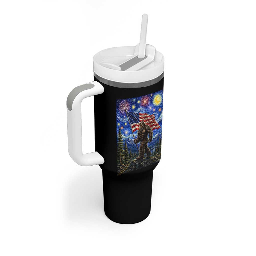 Bigfoot Patriotic 250 Years of Freedom Tumbler With Handle American USA Flag Stary Night