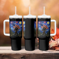 Bigfoot Patriotic 250 Years of Freedom Tumbler With Handle American USA Flag Stary Night