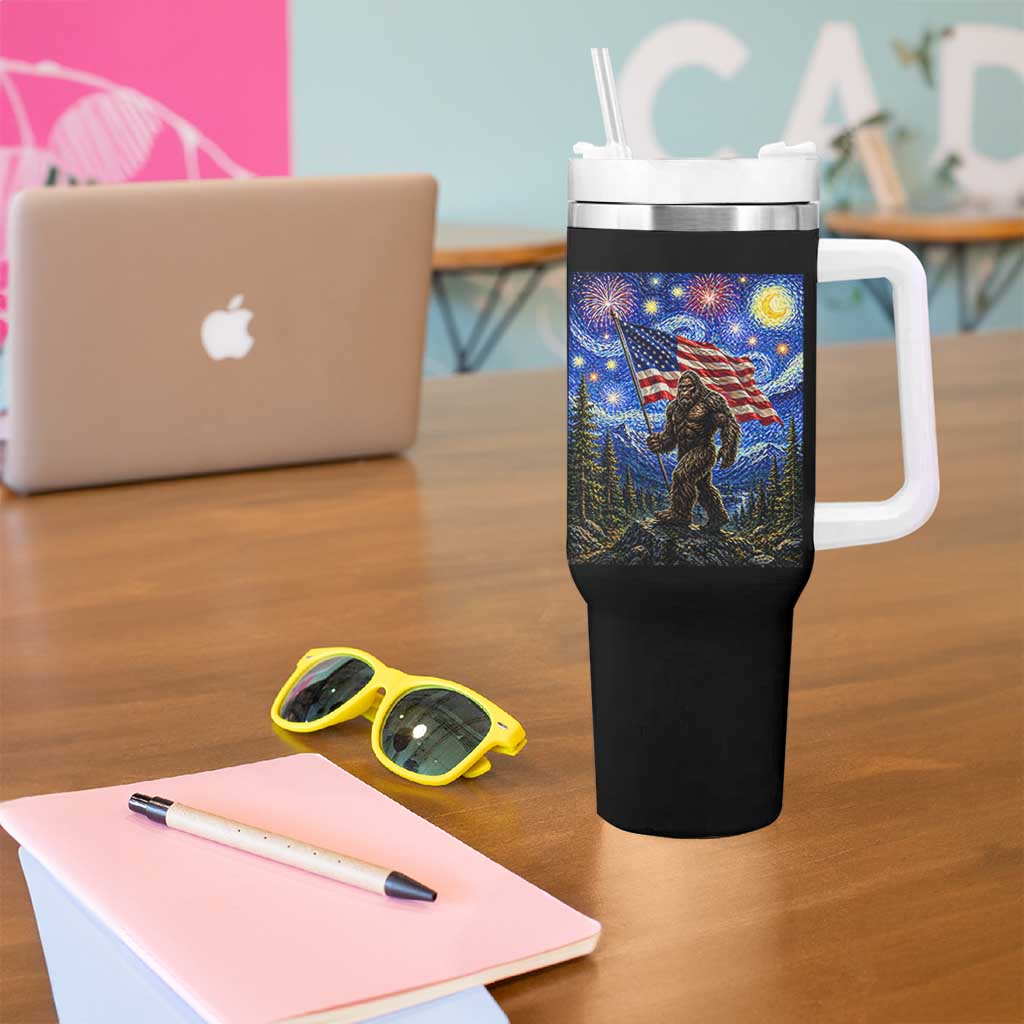 Bigfoot Patriotic 250 Years of Freedom Tumbler With Handle American USA Flag Stary Night