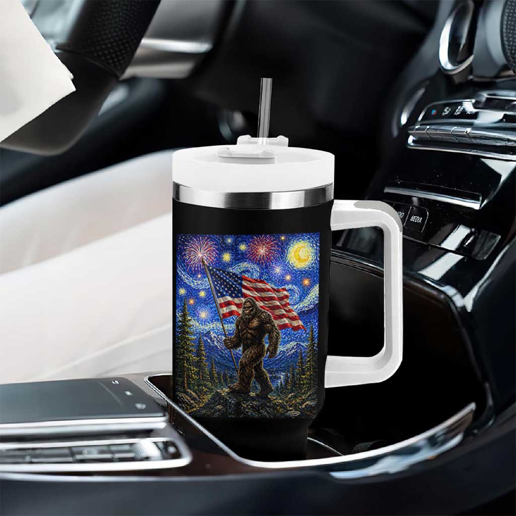 Bigfoot Patriotic 250 Years of Freedom Tumbler With Handle American USA Flag Stary Night