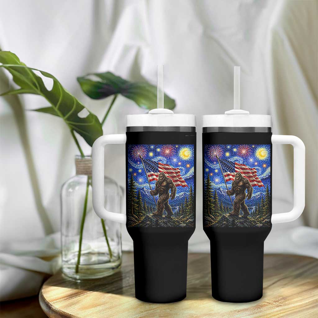 Bigfoot Patriotic 250 Years of Freedom Tumbler With Handle American USA Flag Stary Night