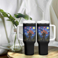 Bigfoot Patriotic 250 Years of Freedom Tumbler With Handle American USA Flag Stary Night