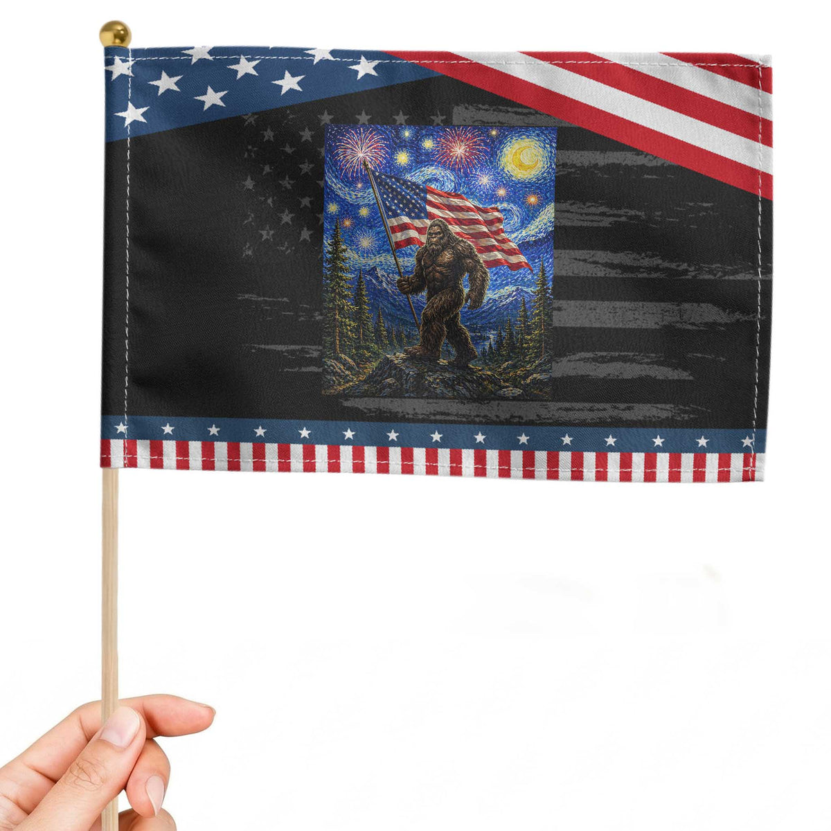 Bigfoot Patriotic 250 Years of Freedom Patriotic Handheld Flag American USA Flag Stary Night