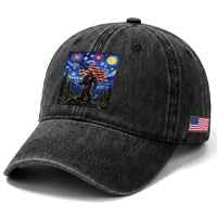 Bigfoot Patriotic 250 Years of Freedom Washed Cotton Baseball Cap American USA Flag Stary Night