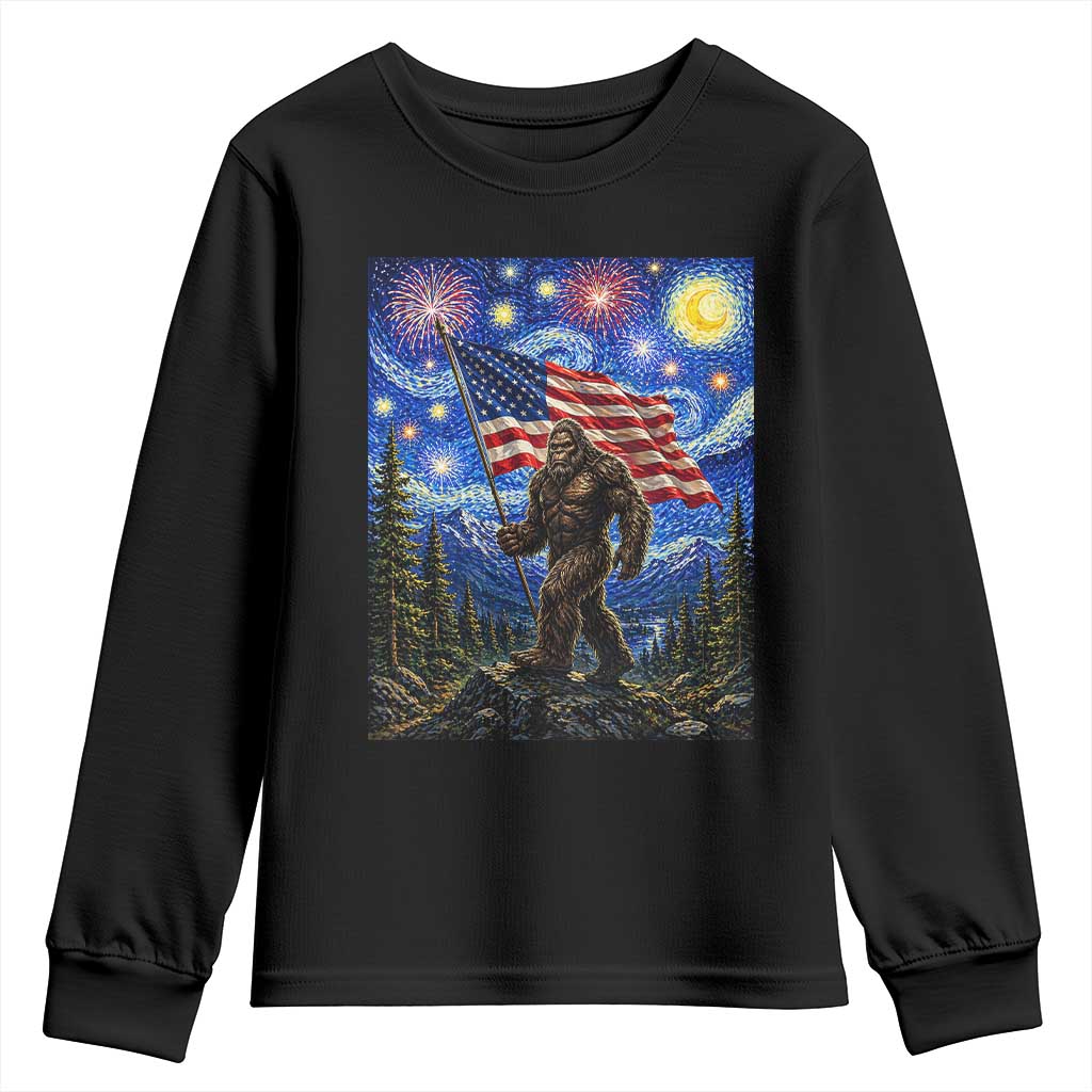 Bigfoot Patriotic 250 Years of Freedom Youth Sweatshirt American USA Flag Stary Night