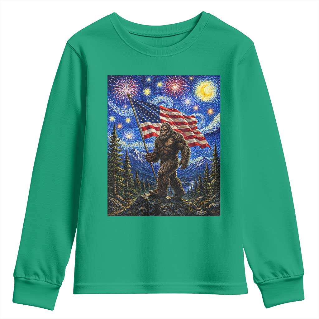 Bigfoot Patriotic 250 Years of Freedom Youth Sweatshirt American USA Flag Stary Night