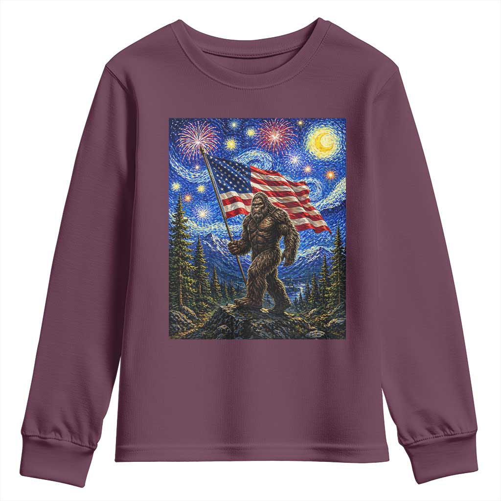 Bigfoot Patriotic 250 Years of Freedom Youth Sweatshirt American USA Flag Stary Night