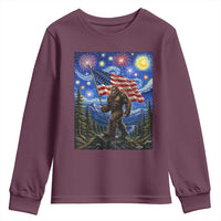 Bigfoot Patriotic 250 Years of Freedom Youth Sweatshirt American USA Flag Stary Night