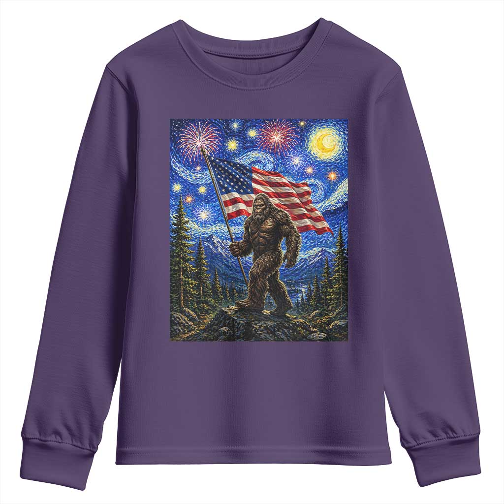 Bigfoot Patriotic 250 Years of Freedom Youth Sweatshirt American USA Flag Stary Night
