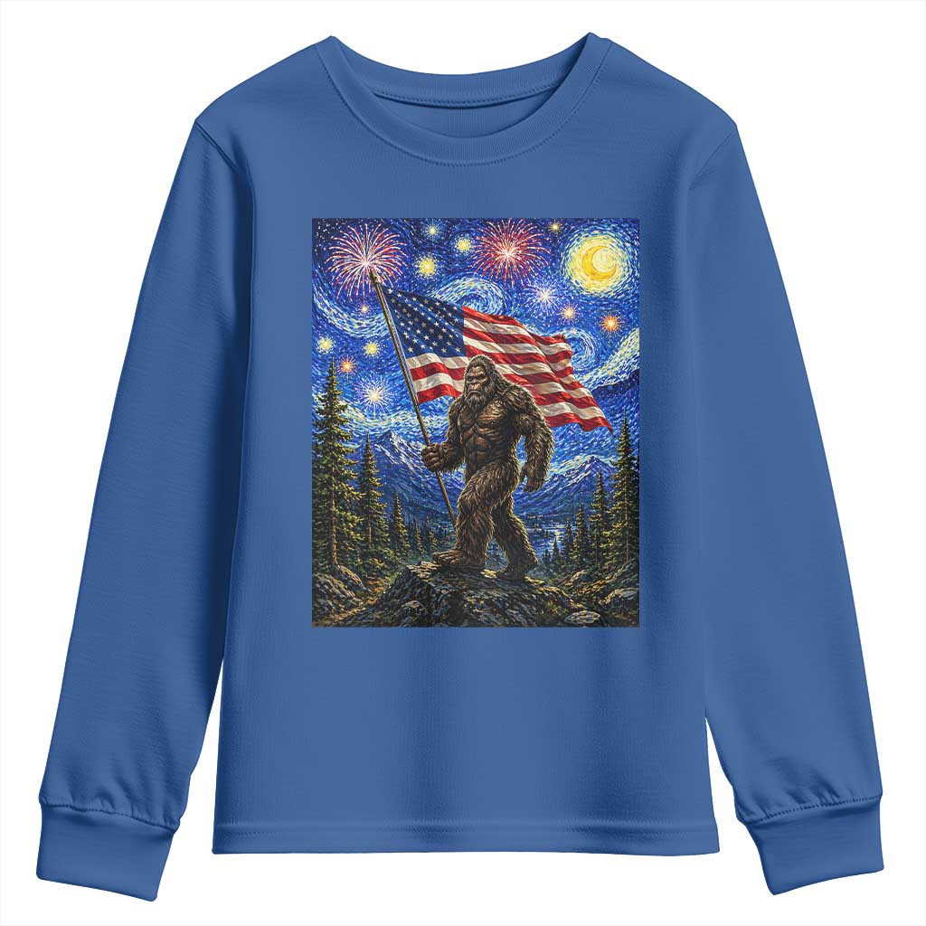 Bigfoot Patriotic 250 Years of Freedom Youth Sweatshirt American USA Flag Stary Night
