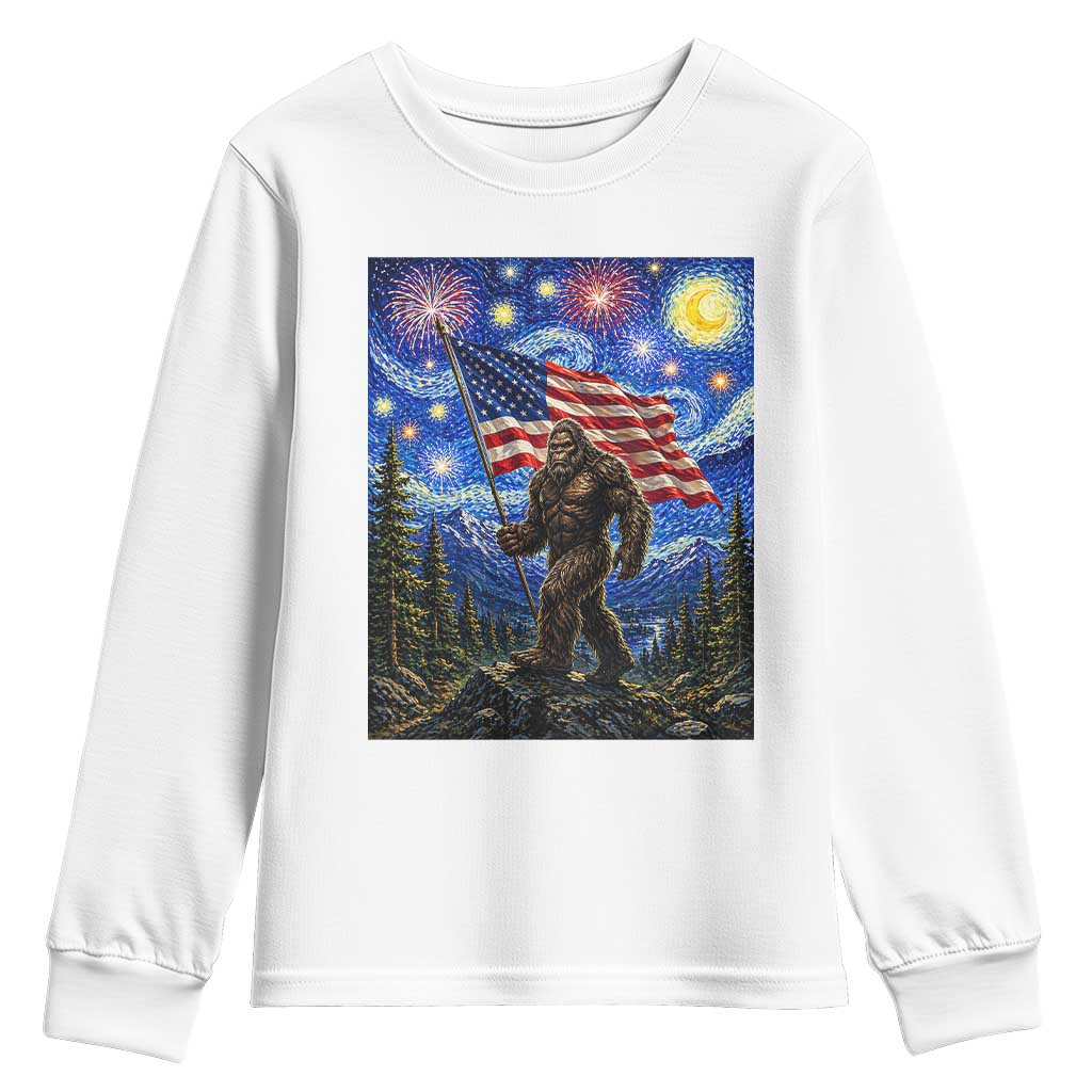 Bigfoot Patriotic 250 Years of Freedom Youth Sweatshirt American USA Flag Stary Night