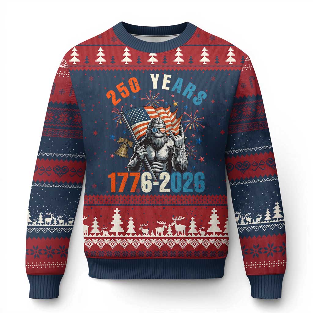 250th Anniversary USA Ugly Christmas Sweater Bigfoot American Flag Patriotic 4th of July