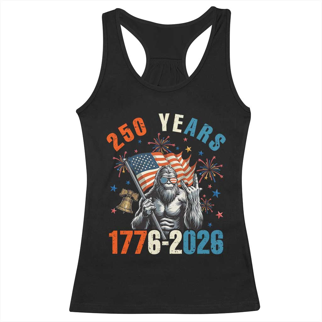 250th Anniversary USA Racerback Tank Top Bigfoot America Rock American Flag Patriotic 4th of July