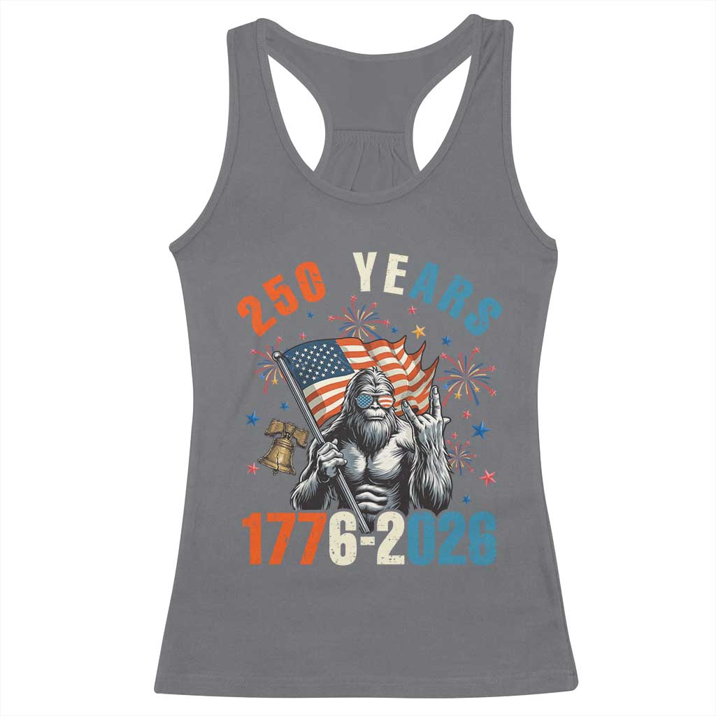250th Anniversary USA Racerback Tank Top Bigfoot America Rock American Flag Patriotic 4th of July