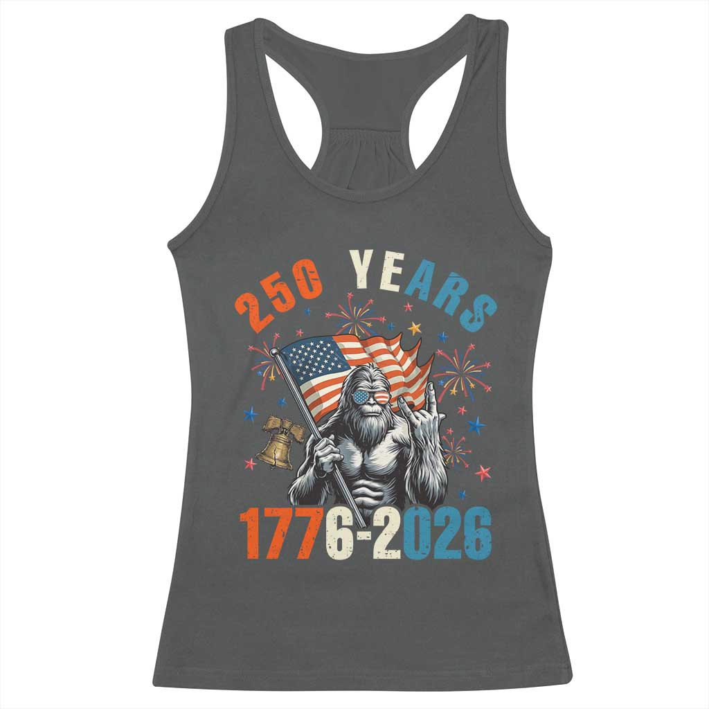 250th Anniversary USA Racerback Tank Top Bigfoot America Rock American Flag Patriotic 4th of July