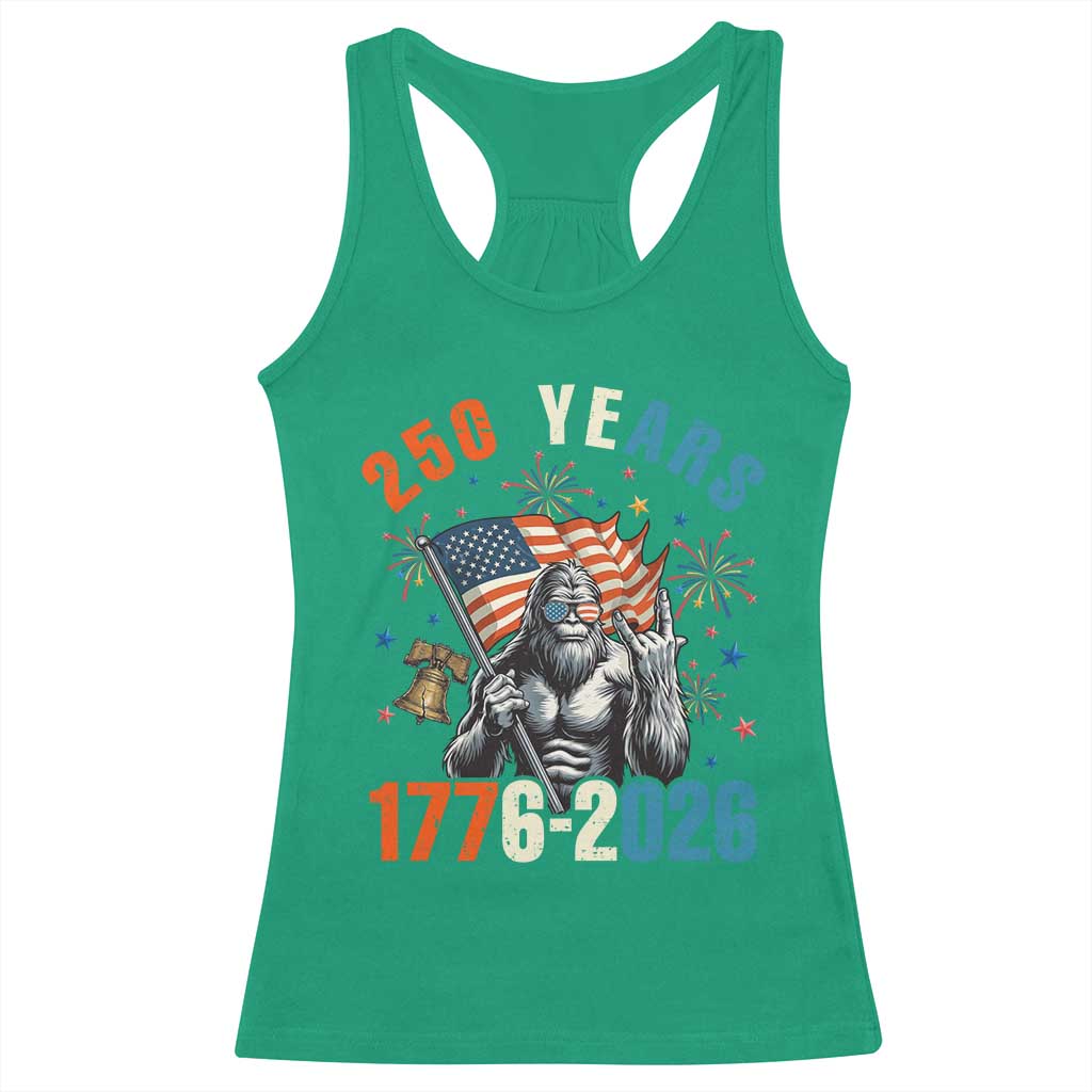 250th Anniversary USA Racerback Tank Top Bigfoot America Rock American Flag Patriotic 4th of July