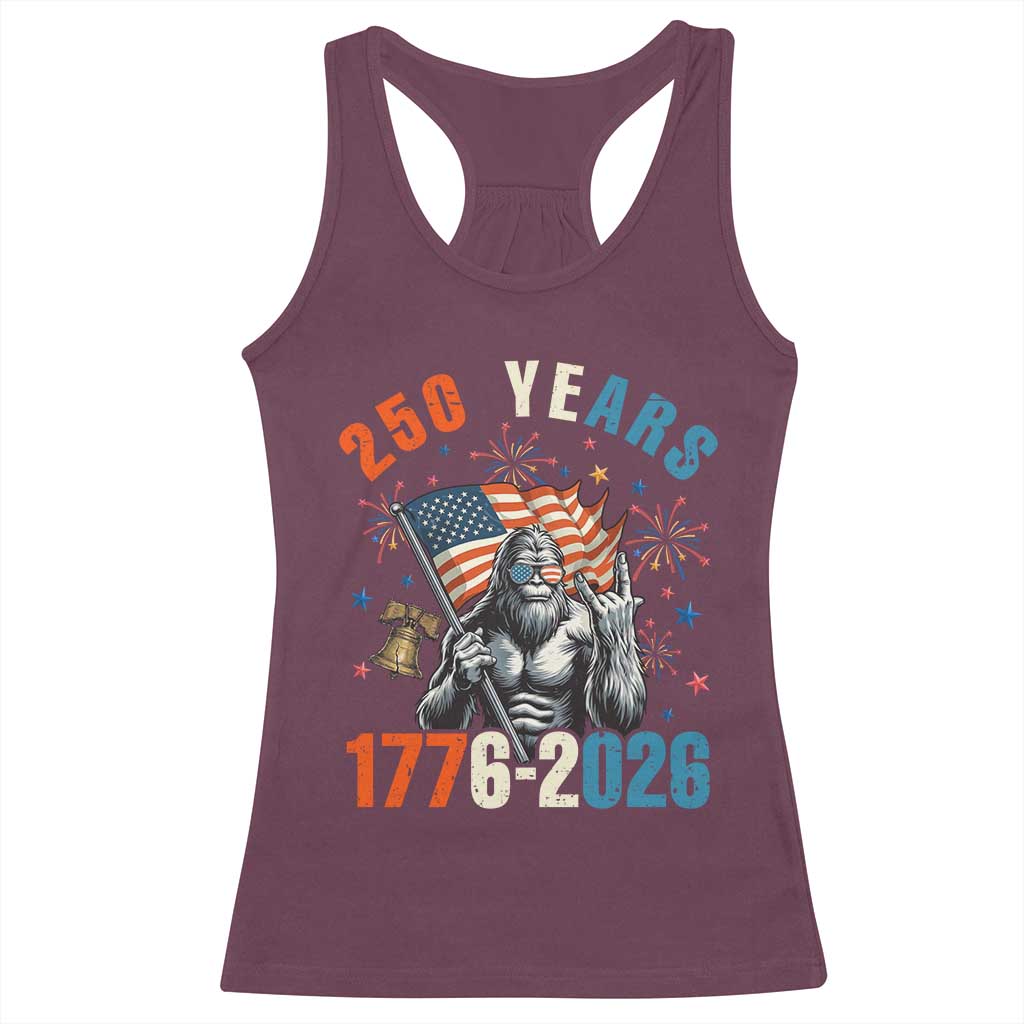 250th Anniversary USA Racerback Tank Top Bigfoot America Rock American Flag Patriotic 4th of July