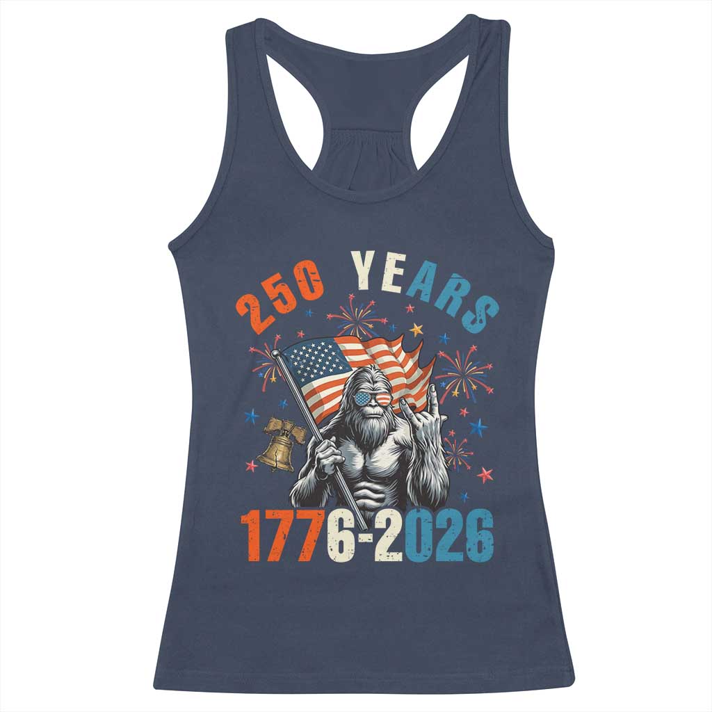 250th Anniversary USA Racerback Tank Top Bigfoot America Rock American Flag Patriotic 4th of July