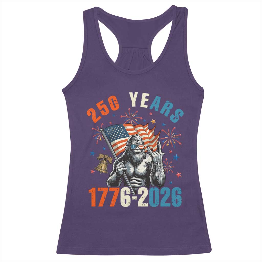 250th Anniversary USA Racerback Tank Top Bigfoot America Rock American Flag Patriotic 4th of July