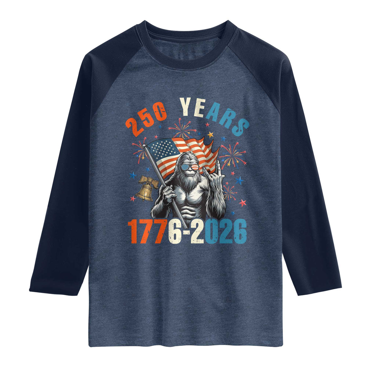 250th Anniversary USA Raglan Shirt Bigfoot American Flag Patriotic 4th of July
