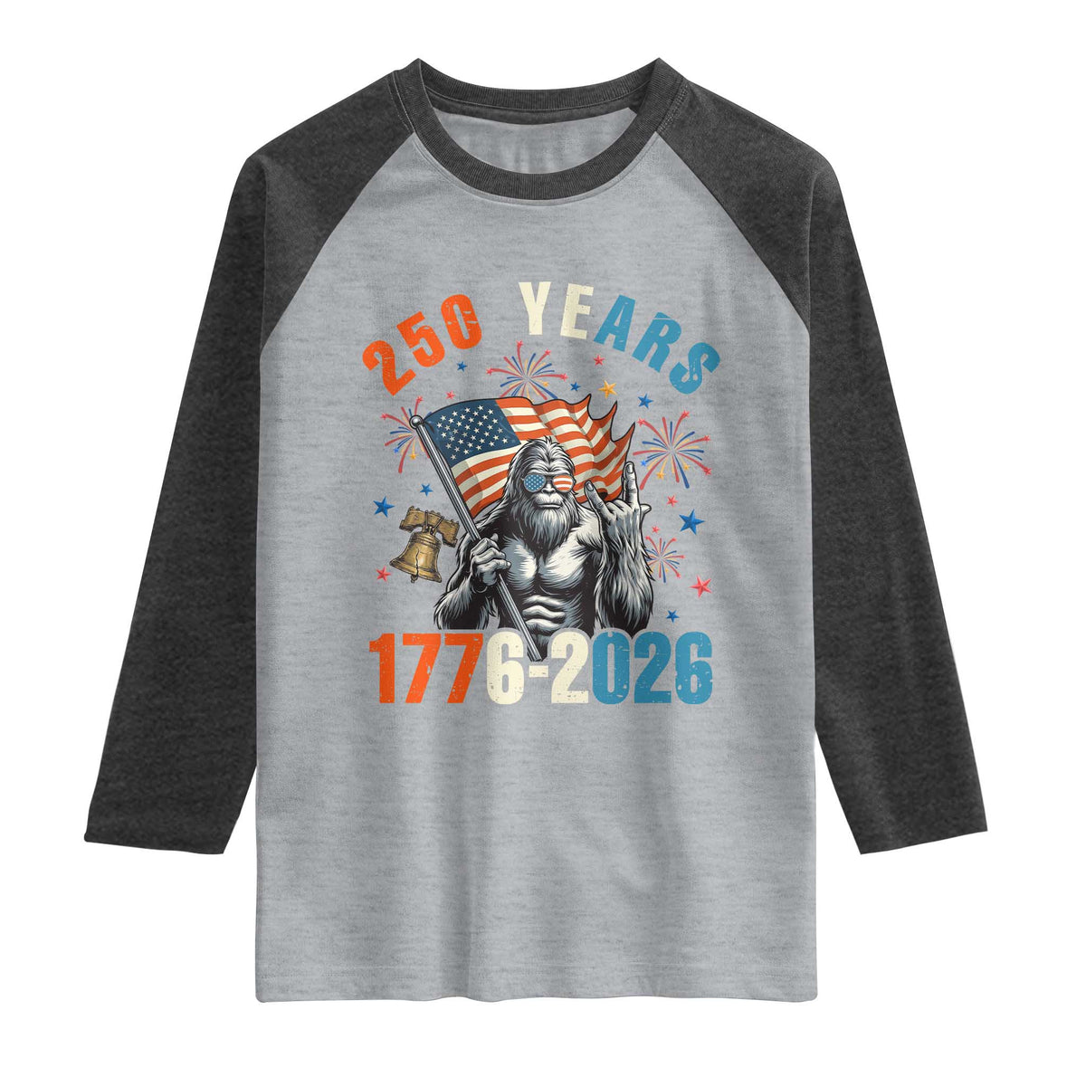 250th Anniversary USA Raglan Shirt Bigfoot American Flag Patriotic 4th of July