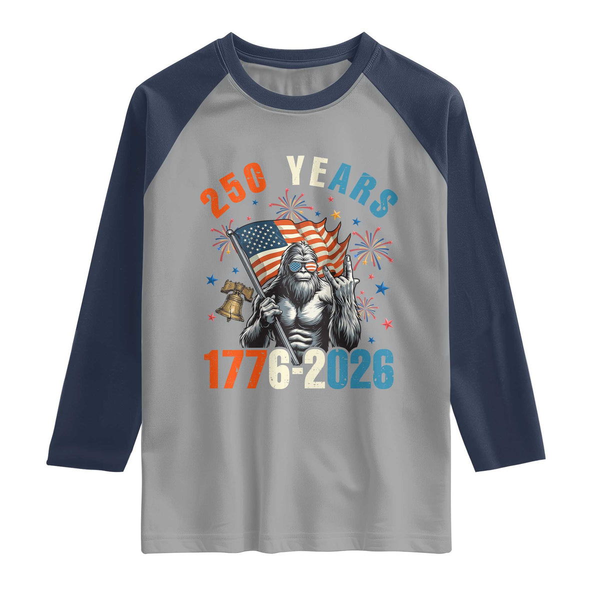 250th Anniversary USA Raglan Shirt Bigfoot American Flag Patriotic 4th of July