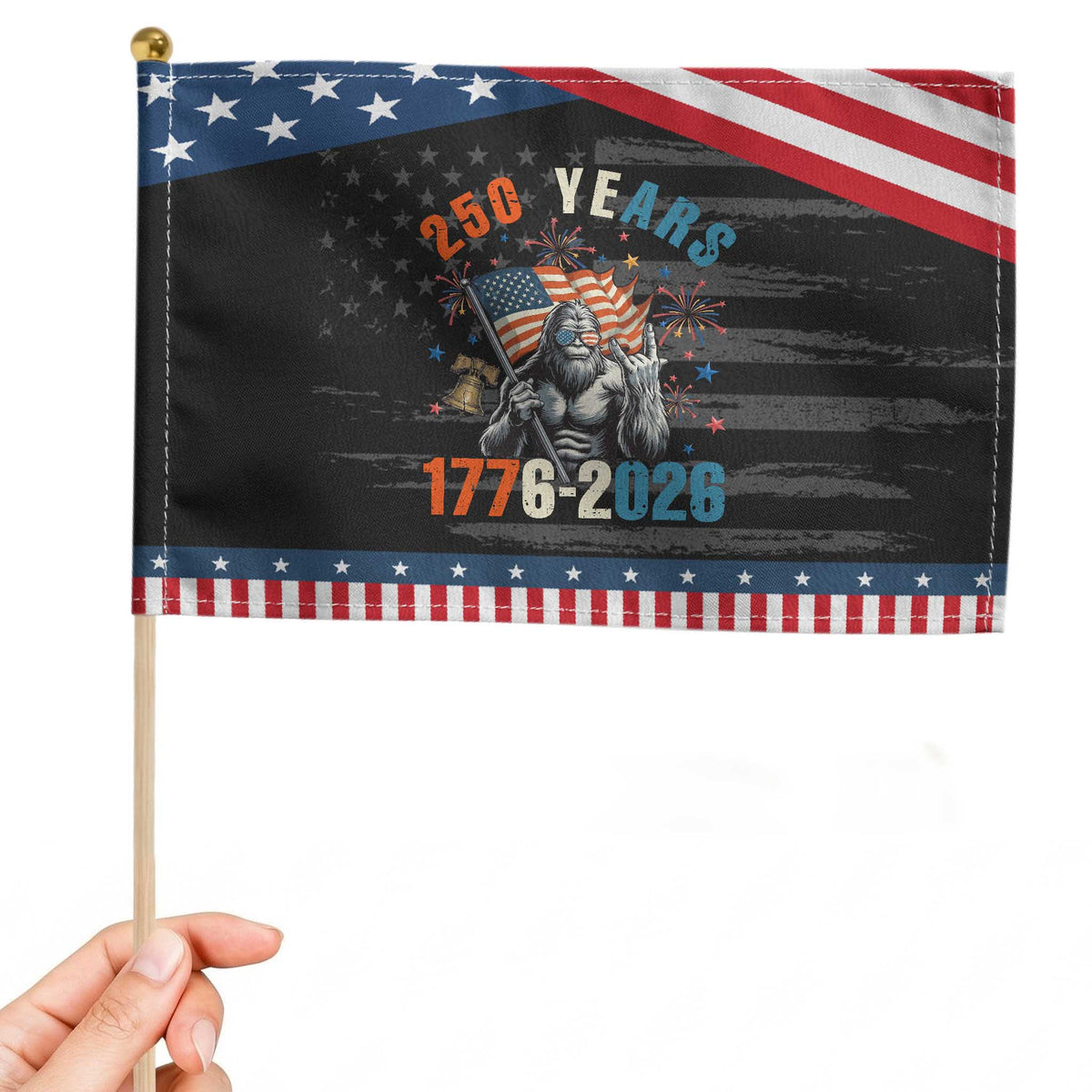 250th Anniversary USA Patriotic Handheld Flag Bigfoot American Flag Patriotic 4th of July