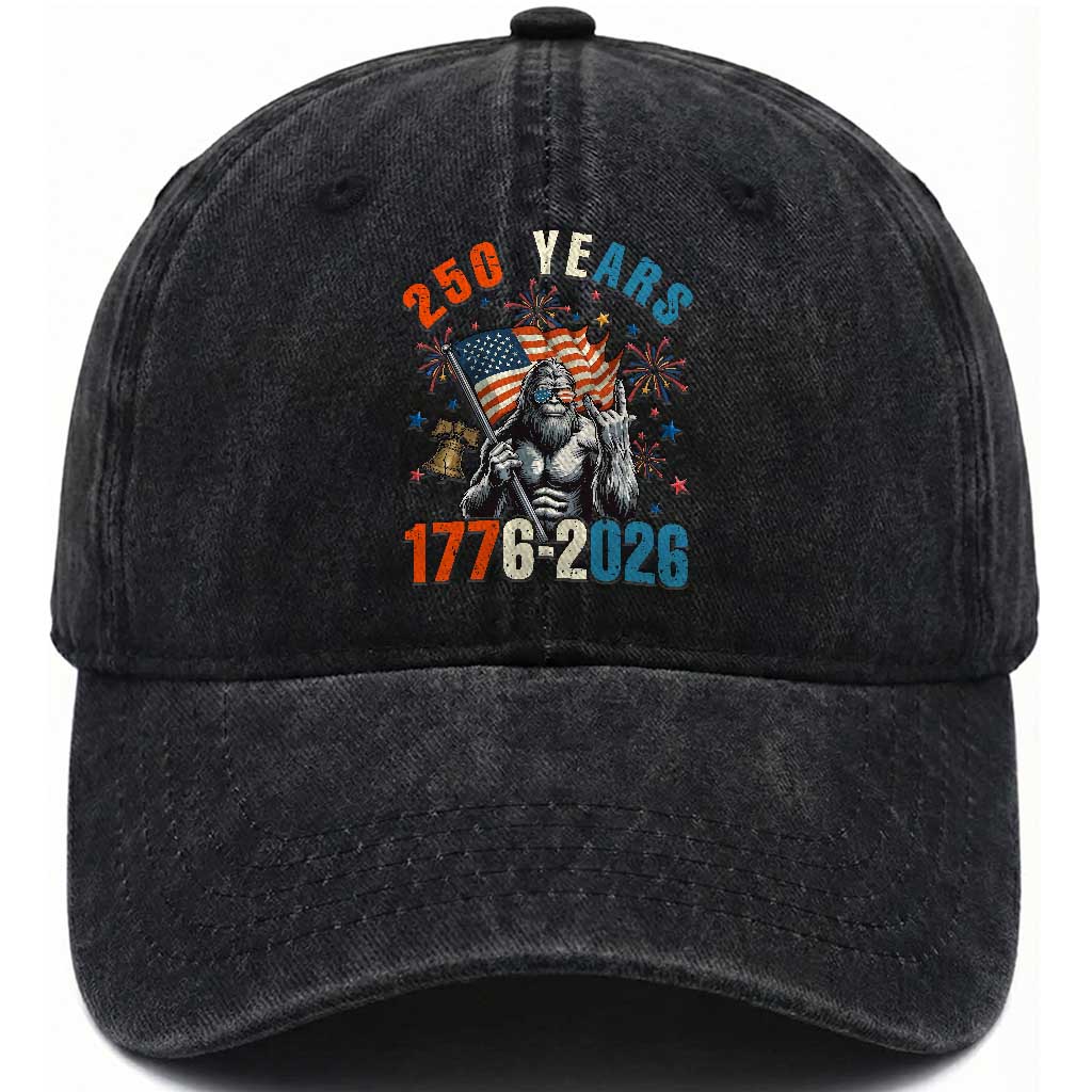250th Anniversary USA Washed Cotton Baseball Cap Bigfoot American Flag Patriotic 4th of July