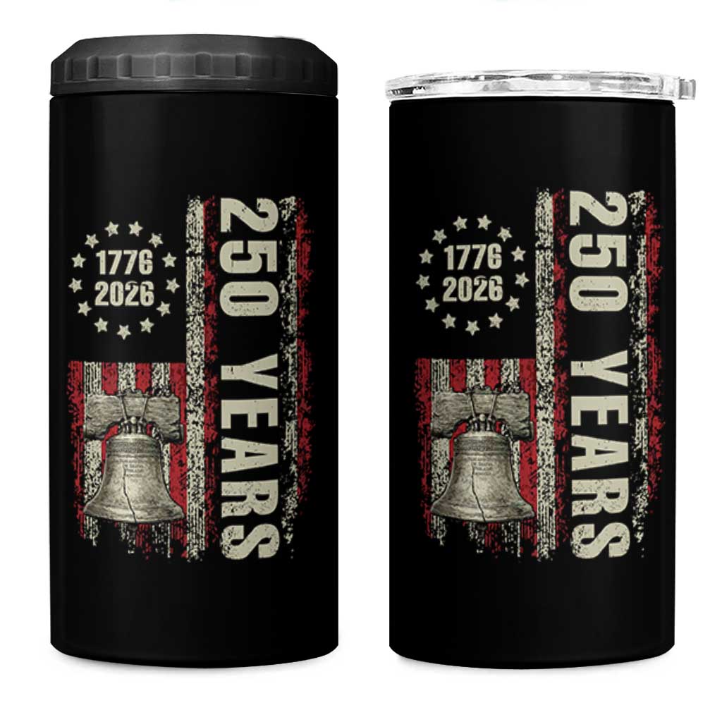 250th Anniversary USA 4 in 1 Can Cooler Tumbler Patriotic Liberty Bell 1776 2026 American Flag