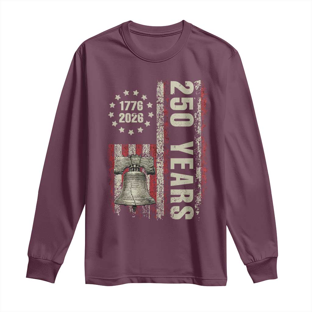 250th Anniversary USA Long Sleeve Shirt Patriotic Liberty Bell 1776 2026 American Flag