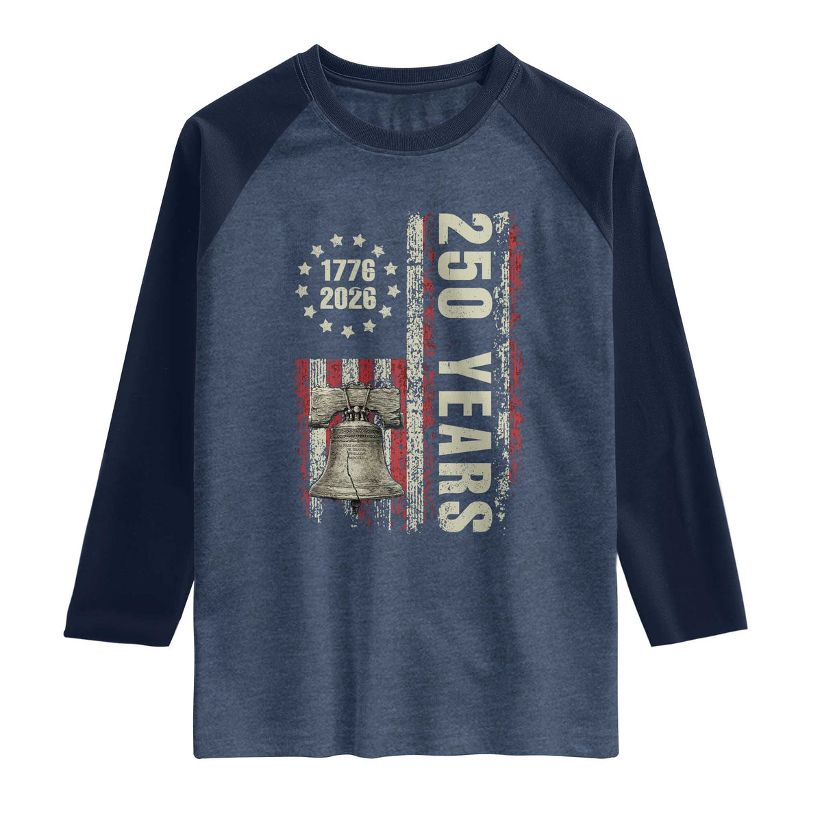250th Anniversary USA Raglan Shirt Patriotic Liberty Bell 1776 2026 American Flag