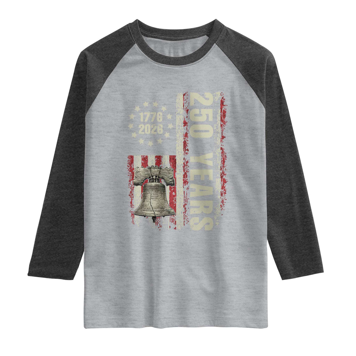 250th Anniversary USA Raglan Shirt Patriotic Liberty Bell 1776 2026 American Flag