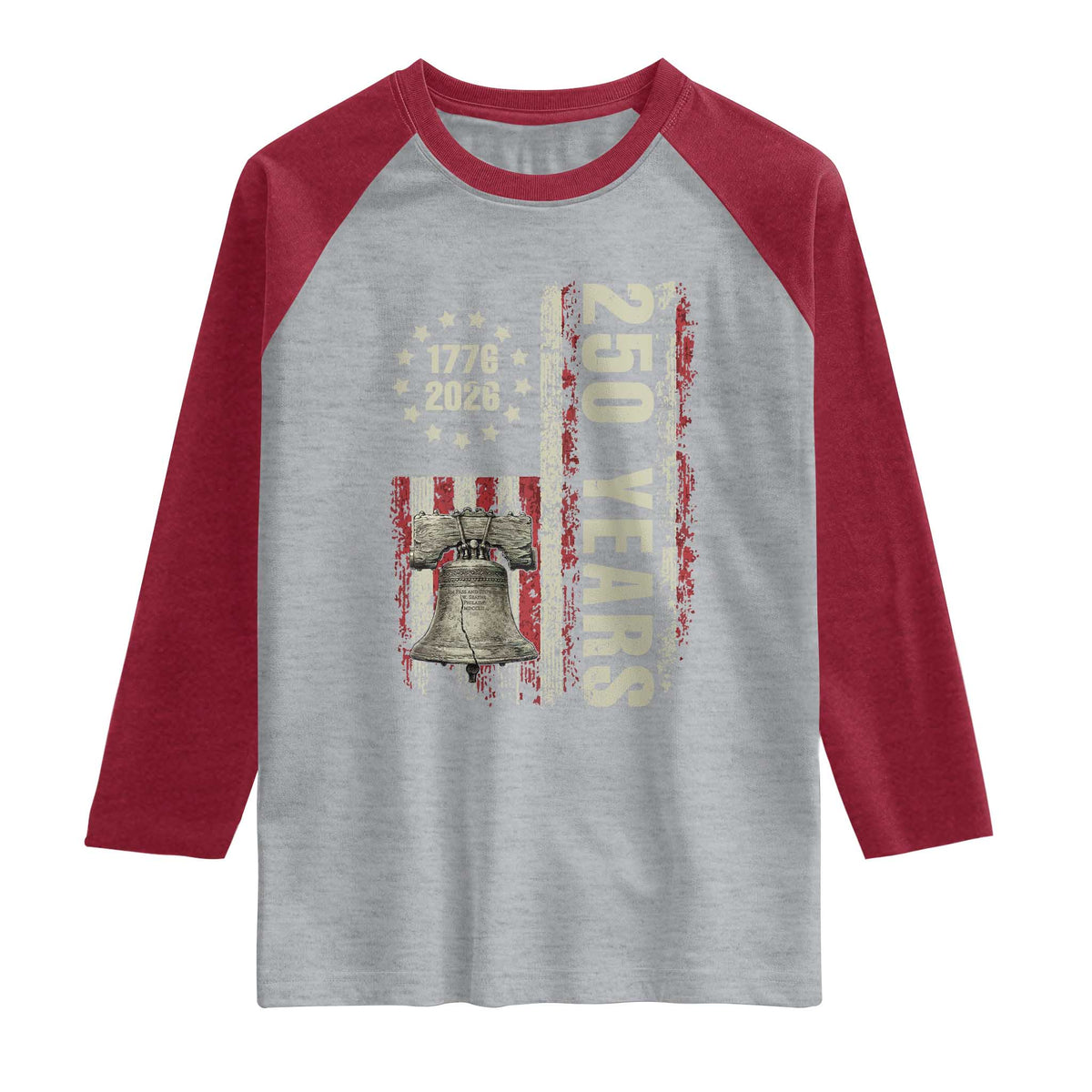 250th Anniversary USA Raglan Shirt Patriotic Liberty Bell 1776 2026 American Flag