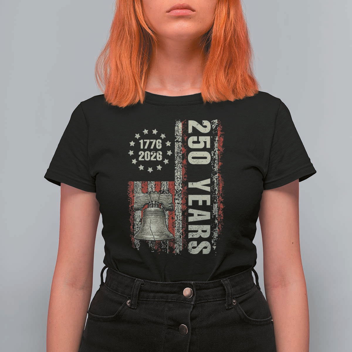 250th Anniversary USA T Shirt For Women Patriotic Liberty Bell 1776 2026 American Flag