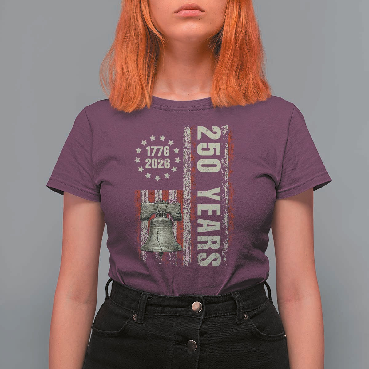 250th Anniversary USA T Shirt For Women Patriotic Liberty Bell 1776 2026 American Flag