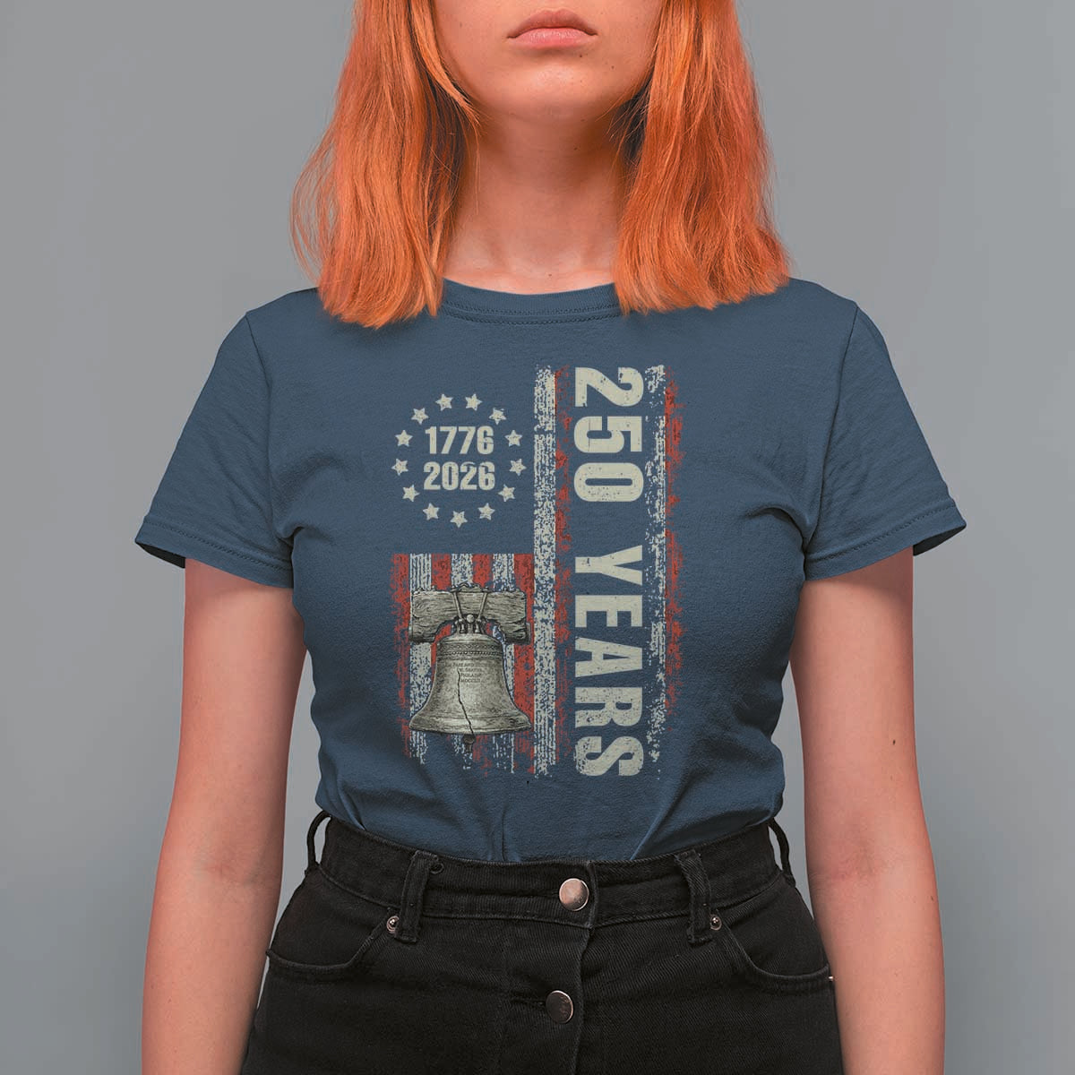 250th Anniversary USA T Shirt For Women Patriotic Liberty Bell 1776 2026 American Flag