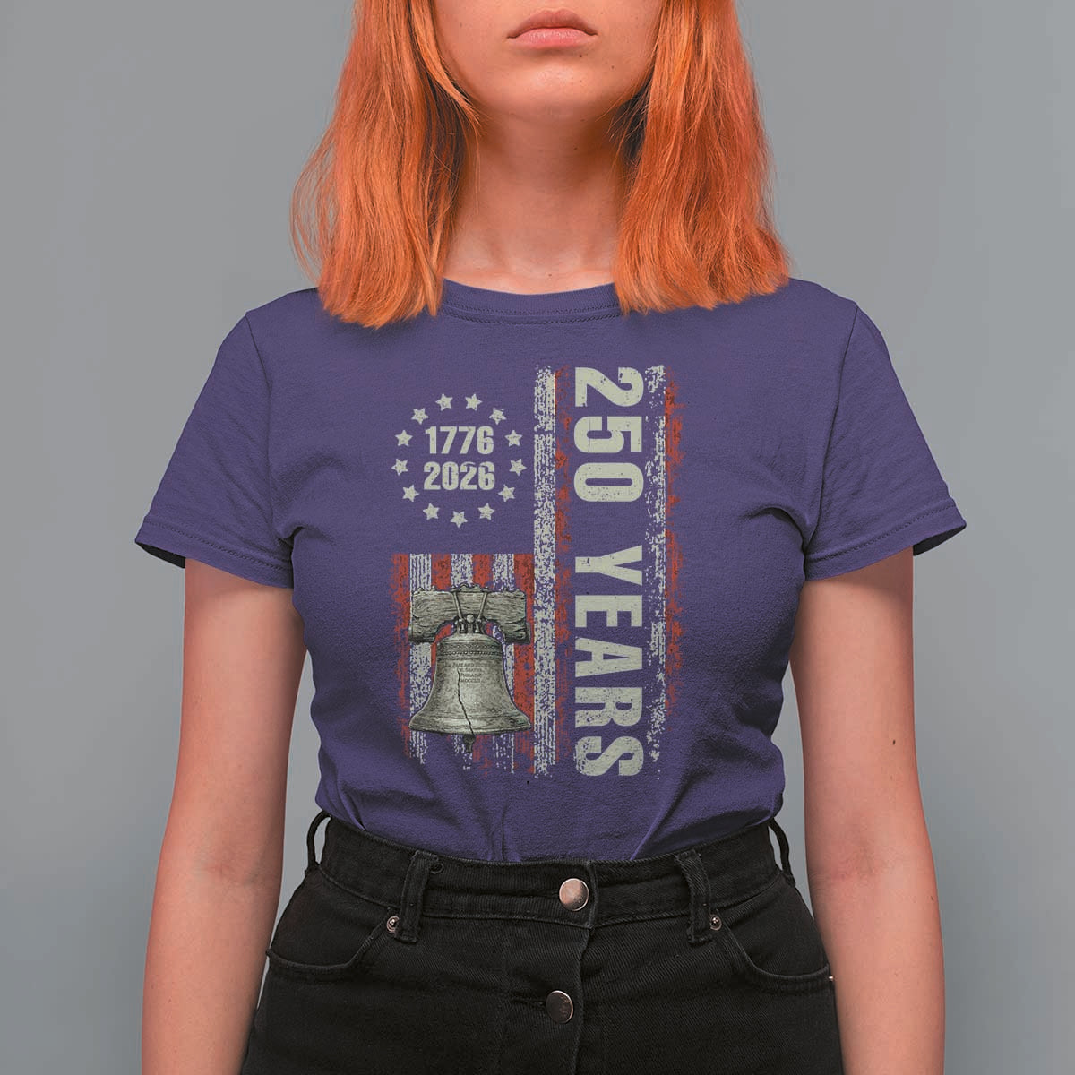 250th Anniversary USA T Shirt For Women Patriotic Liberty Bell 1776 2026 American Flag