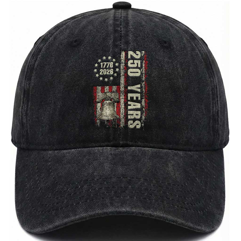250th Anniversary USA Washed Cotton Baseball Cap Patriotic Liberty Bell 1776 2026 American Flag